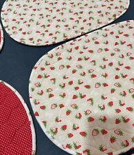 SET (6) Vintage Strawberry Polkadot Quilted Placements Retro Cottage Reversible picture