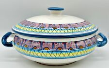 BEAUTIFUL HANDMADE CERAMICA GIOVANNI VIETRI 10in COVERED BOWL, ITALY; CHIP picture