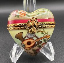 Limoges France “Music Floral” Mini Heart Peint Main Porcelain Trinket Ring Box picture