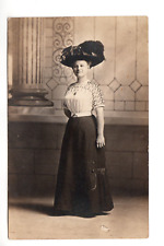 RPPC Postcard: Early 1900's Woman - Feathered hat, belt clasp, necklace picture