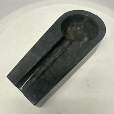 Vintage MCM Solid Black Marble Cigar/Pipe Ashtray 7.5” picture