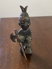Peruvian Andean Pachapapa Idol Kneeling With Staff Warrior Carved Bronze picture