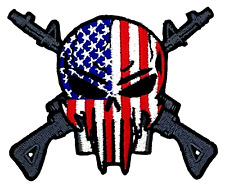 RWB USA FLAG SNIPER SKULL RIFFLES MILITARY IRON ON PATCH EE-159 picture