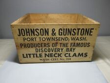 Vintage Johnson & Gunstone Little Neck Clams Wood Crate Box Oyster Port Townsend picture