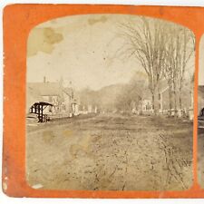 Rochester New York Street Stereoview c1870 Antique Neighborhood Photo Card A2159 picture