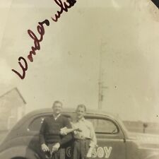 Vintage Black and White Photo Young Men Arms Linked Car Wonder Who Writing picture