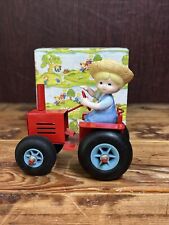 Enesco COUNTRY COUSINS - Scooter on Red Tractor Sitting Porcelain Figurine 1985 picture