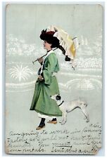 1907 Woman And Her Terrier Dog Waterville New York NY Posted Antique Postcard picture