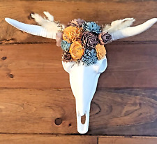 Longhorn Skull with Wooden Floral arrangement, 20''W x 5½''D x 16''H picture