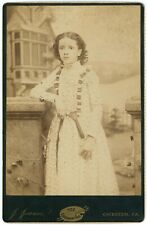 CIRCA 1890'S STUNNING CABINET CARD SAD LITTLE GIRL WHITE DRESS JEANES CHESTER PA picture