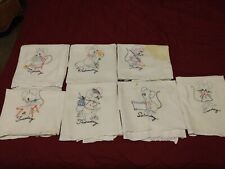 Vintage Mon-Sun 7 Days Of The Week Tea Towels Mice Doing Household Chores Linens picture