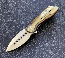 Custom  Twosun TS440 Color And Gold Titanium Overlay Handle 14C28N 3” Blade BNIB picture