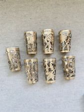 7 Vintage Sterling Silver & Glass Mexican Signed Shot Glasses Barware 50s MCM picture