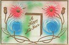 c1910 Art Nouveau  Flower Colorful Airbrushed Embossed New Year P290 picture