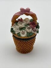 Trinket Box FLOWER BASKET WEAVE Porcelain Decor Vintage picture