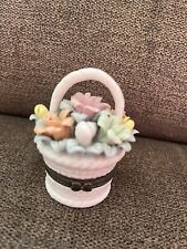 Vintage Ceramic Flower Basket Hinged Easter Floral Trinket Box picture
