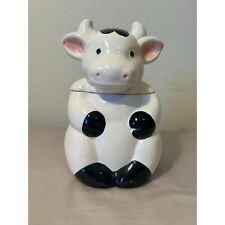 Rare Vintage R. H. Macy & Company Black & White Cow Cookie Jar - 2 Pc. picture