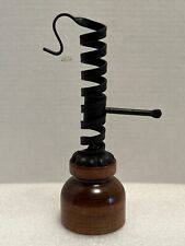 Vintage Wood & Wrought Iron Adj. Spiral Amish Courting Candle Holder picture
