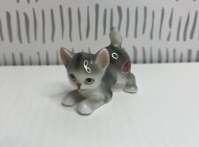 Vintage Gray Tabby Striped Cat Figurine Bone China Japan Playful Pose picture