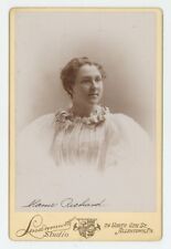 Antique c1880s ID'd Cabinet Card Woman Glasses Named Ms. Richards Allentown, PA picture