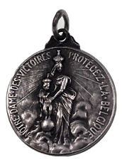 Vintage Religious Catholic Medal Notre Dame Des Victoires Protegez La Belgique picture