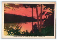 c1940's Sunset on the French River North Bay Ontario Canada Postcard picture