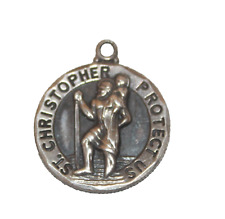 925 Sterling Silver St. Christopher Religious Medal Pendant Vintage picture