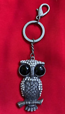 Wood Owl Keychain Large Black Eyes 3