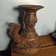 Vintage Carved Wood Camel Candlestick Holder, Gold Accents picture