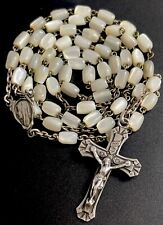 Vintage Catholic Genuine Mother Of Pearl MOP Rosary 800 Silver Center & Crucifix picture