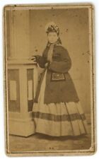 Antique CDV Circa 1870'S Beautiful Woman Victorian Dress & Purse Titusville, PA picture