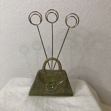 Vintage Green Purse Picture Holder Enamel over Brass Green Rhinestone picture