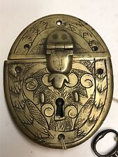 17th Century engraved brass lock set with key picture