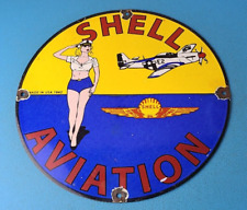 VINTAGE SHELL GASOLINE PORCELAIN MILITARY AIRCRAFT GAS SERVICE STATION PUMP SIGN picture