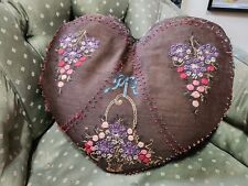 Vintage Embroidery Heart Pillow Antique Embroidery Heart Pillow 18x15 inches picture