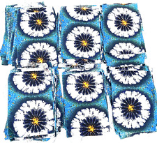 Vintage Barkcloth Fabric MCM Mod Blue Flower Power Lot Floral Quilt Squares 87 picture