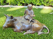 Antique Japanese Cast Bronze Statue Of A Bull With Riding Boy picture