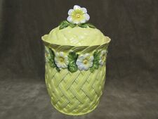 Circa 1970s Lefton China Japan Yellow Lattice White Flower Large Canister w/Lid picture