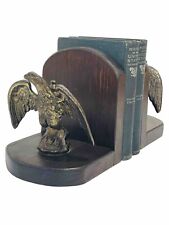 Vintage Wood and Brass Eagle Bookends Basketville 7x6in picture