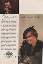 1934 Vintage Print Ad Body By Fisher GM Full Page Color Husband Wife Telephone picture