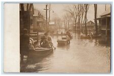 c1910's Candid Flood Evacuation Rowboats Disaster RPPC Photo Antique Postcard picture