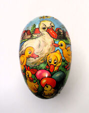 Vintage German Easter Egg Candy Container Ducks Chick Paper Mache GREAT GRAPHIC picture