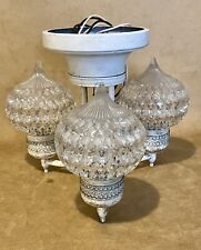 Vintage 1960s Chandelier 3 Lights Ceiling Mount Rain Drop Crystal Glass Shades picture