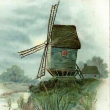 c.1890 Hatchet Baking Powder Ad Trade Card Terra Alba Embossed Windmill picture