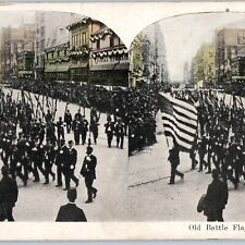 c1910s WWI Old Battle Flags Veterans Army Parade March Stereoview Military V34 picture