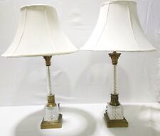 Pair Stunning Hollywood Regency Baccarat Style Cut Crystal & Brass Table Lamps picture