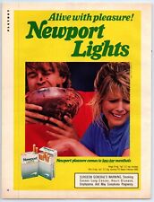Newport Lights Cigarettes Alive with Pleasure Eating Pudding 1986 Print Ad 8x11