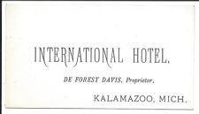 c1870s Business Card of The Proprietor of The International Hotel, Kalamazoo MI picture
