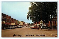 c1960 Greetings From Main Street Exterior Waupaca Wisconsin WI Vintage Postcard picture