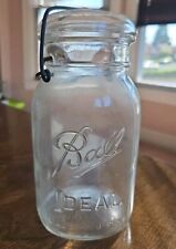 Vintage Ball Ideal Clear Quart Canning Jar With Glass Lid  & bail picture